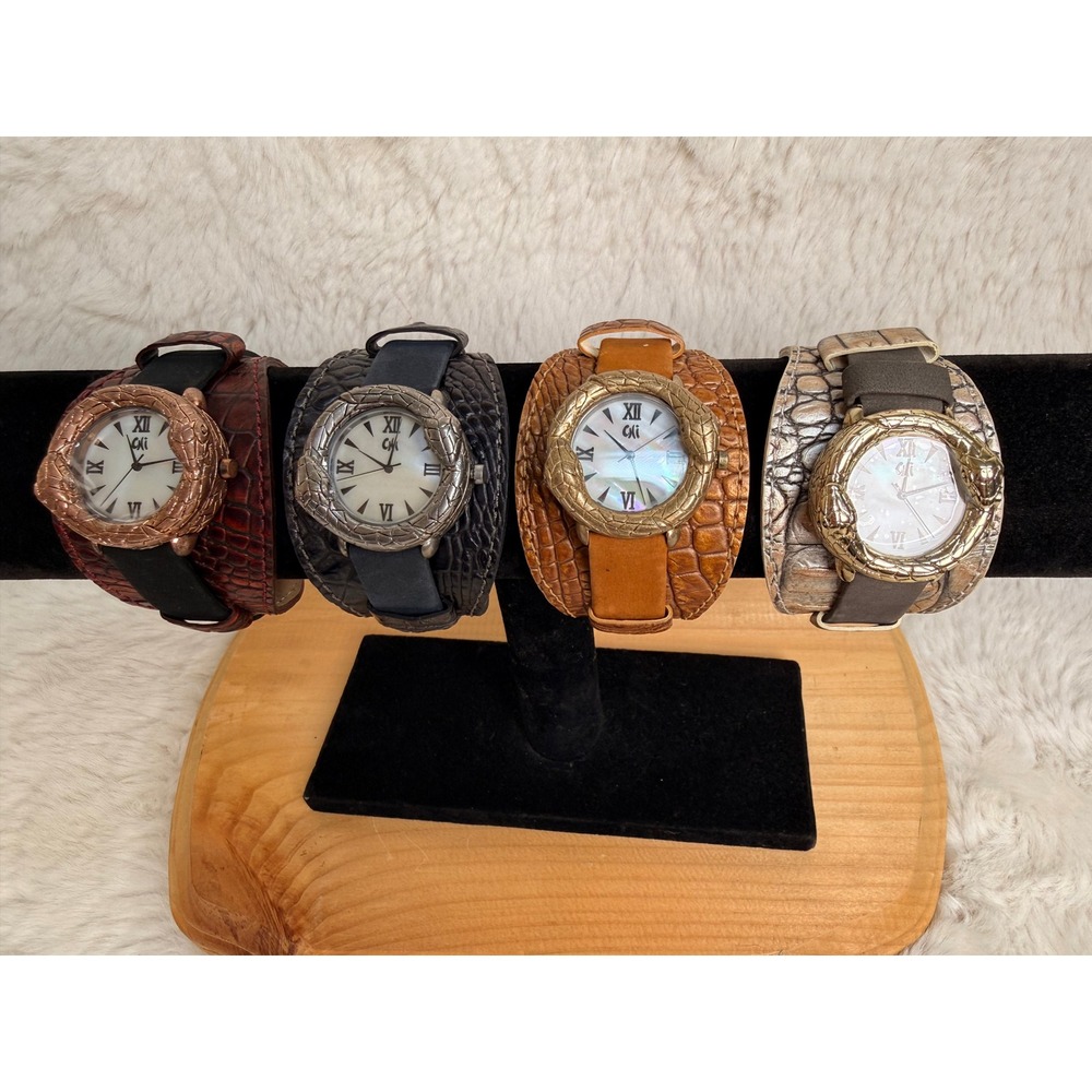 Lot of 4 Chi by Falchi Women Snake Cuff Watches Leather MOP Dial B8530 Multi